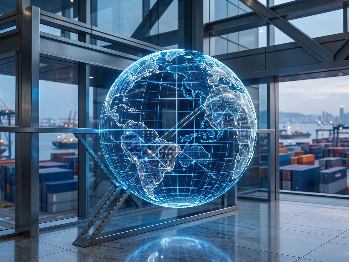 Ilustrasi jaringan global di area logistik