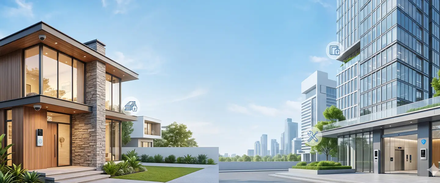 Fasad gedung perkantoran modern berlapis kaca